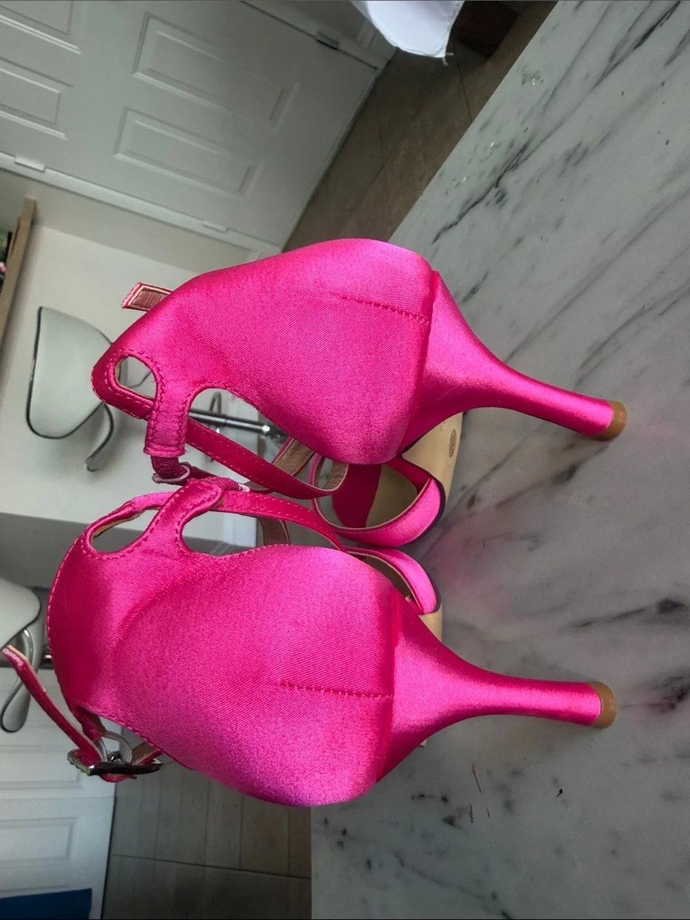 Satin Strappy High Heel Sandals in Hot Pink